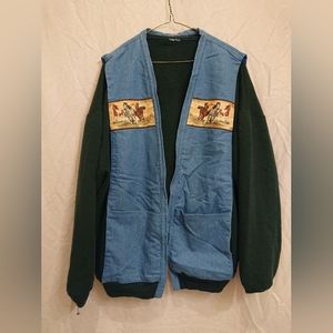 Custom Made Crew Sweater Moc Denim Vest Horse Pattern Sweater